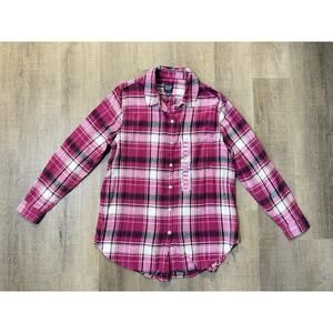 Gap Women Size Small Plaid Pink And White Flannel Button Up Shirt Long Sleeve